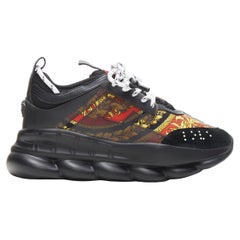 new VERSACE Chain Reaction black red barocco twill low chunky sneaker EU41 US8