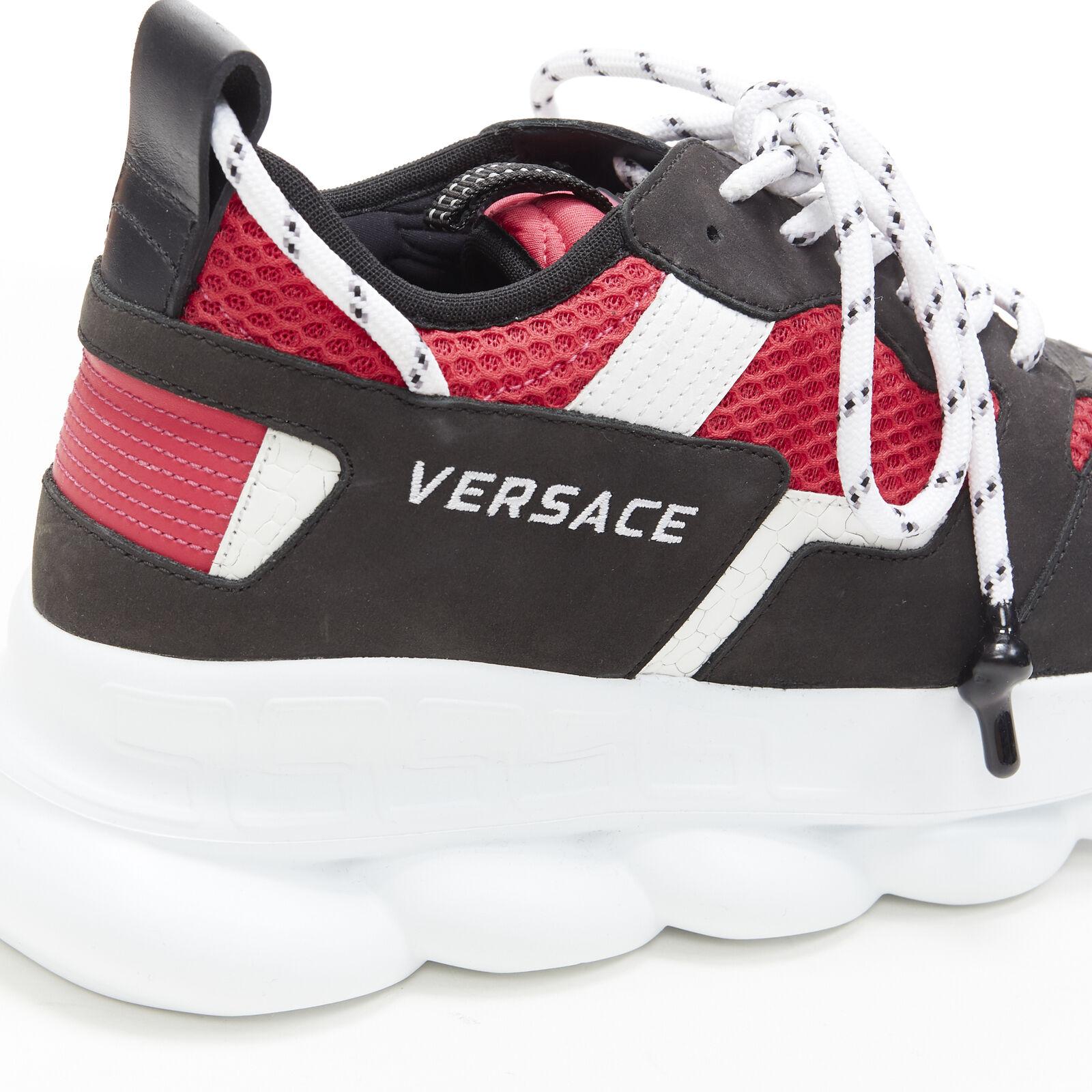 new VERSACE Chain Reaction Black Red suede low top chunky sneaker EU38 US5 5