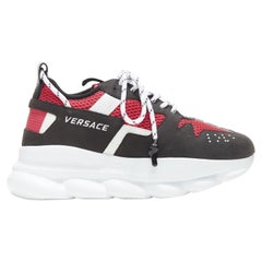 new VERSACE Chain Reaction Black Red suede low top chunky sneaker EU38 US5