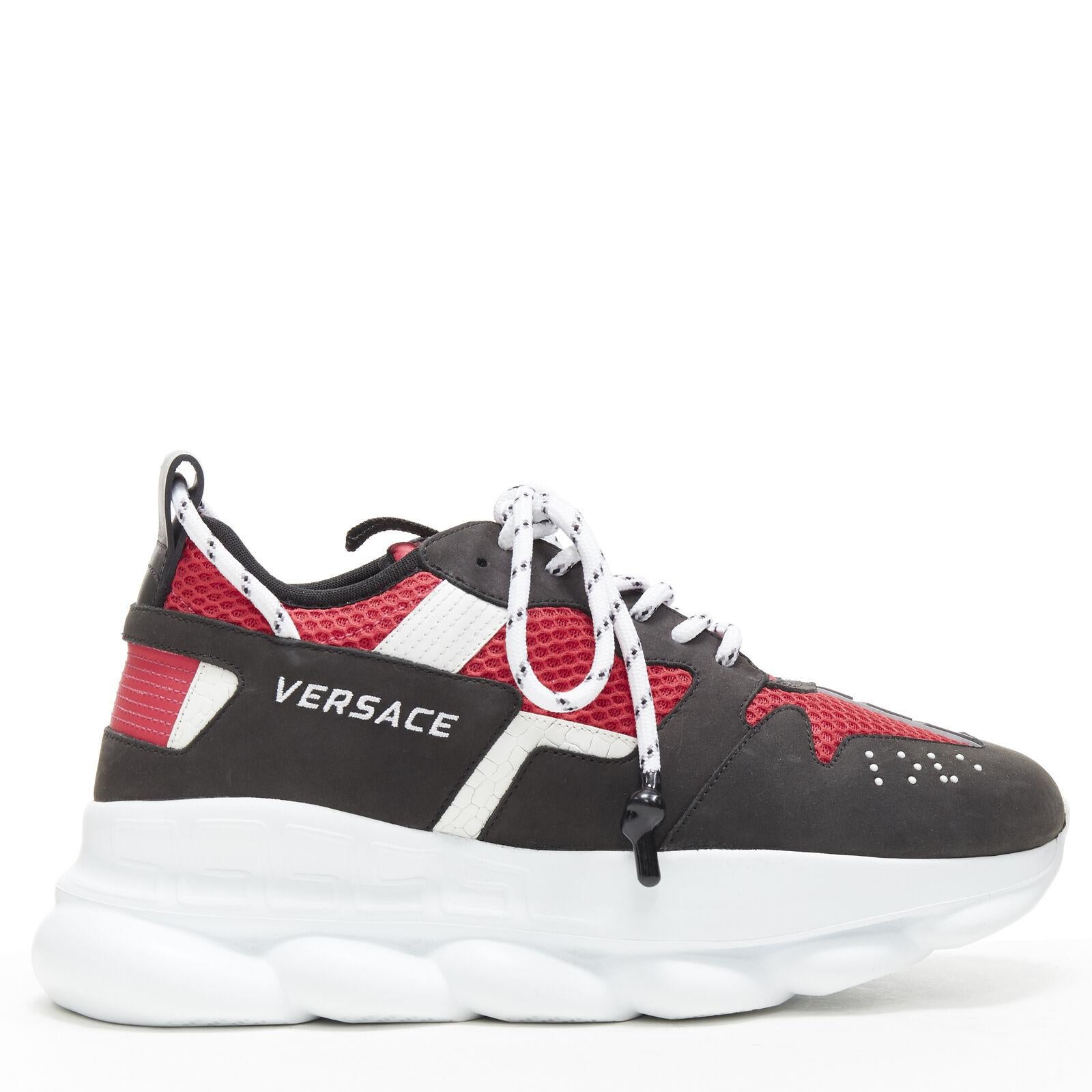 new VERSACE Chain Reaction Black Red suede low top chunky sneaker EU38.5 US5.5 For Sale