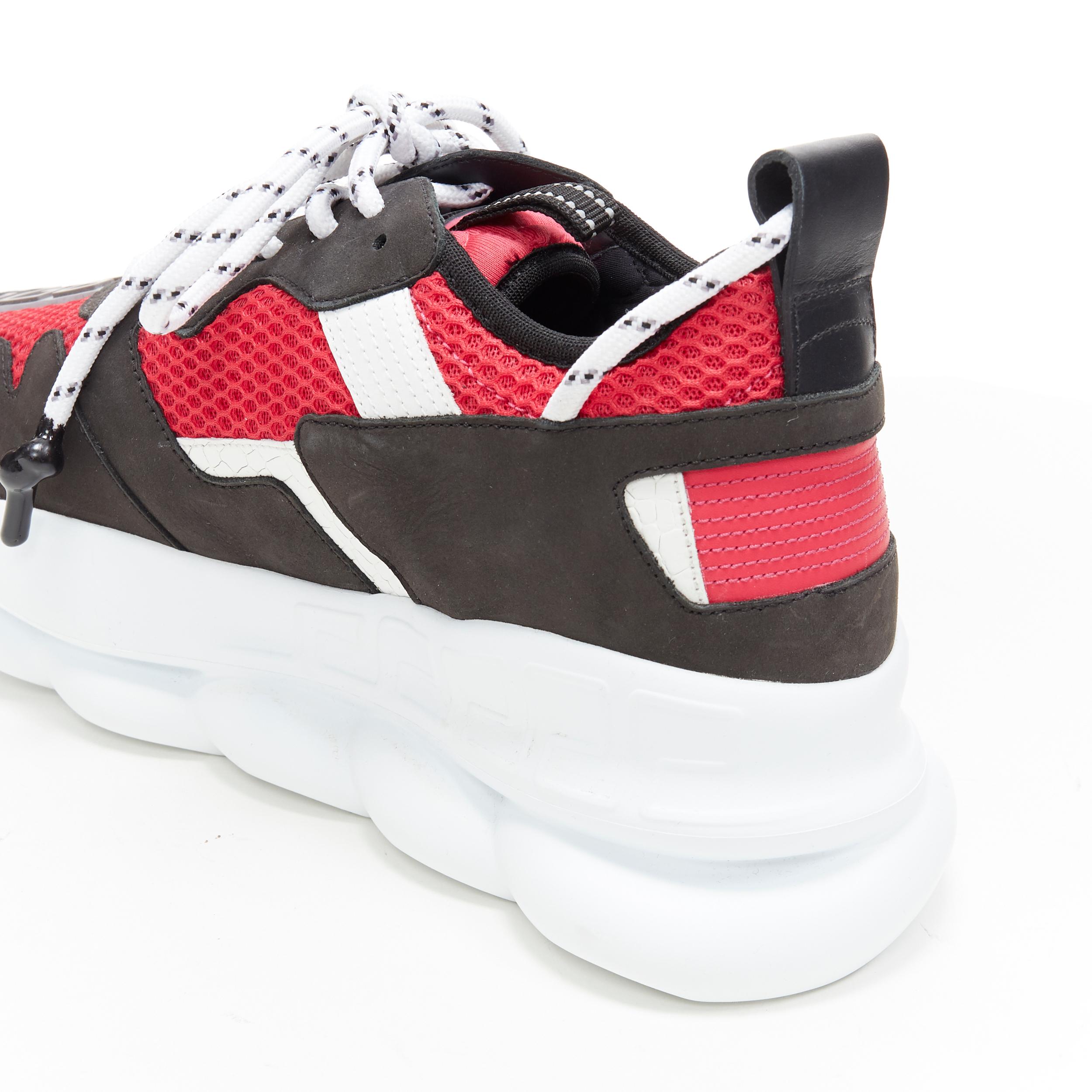 new VERSACE Chain Reaction black suede fuschia red low chunky sneaker EU37 US7 2