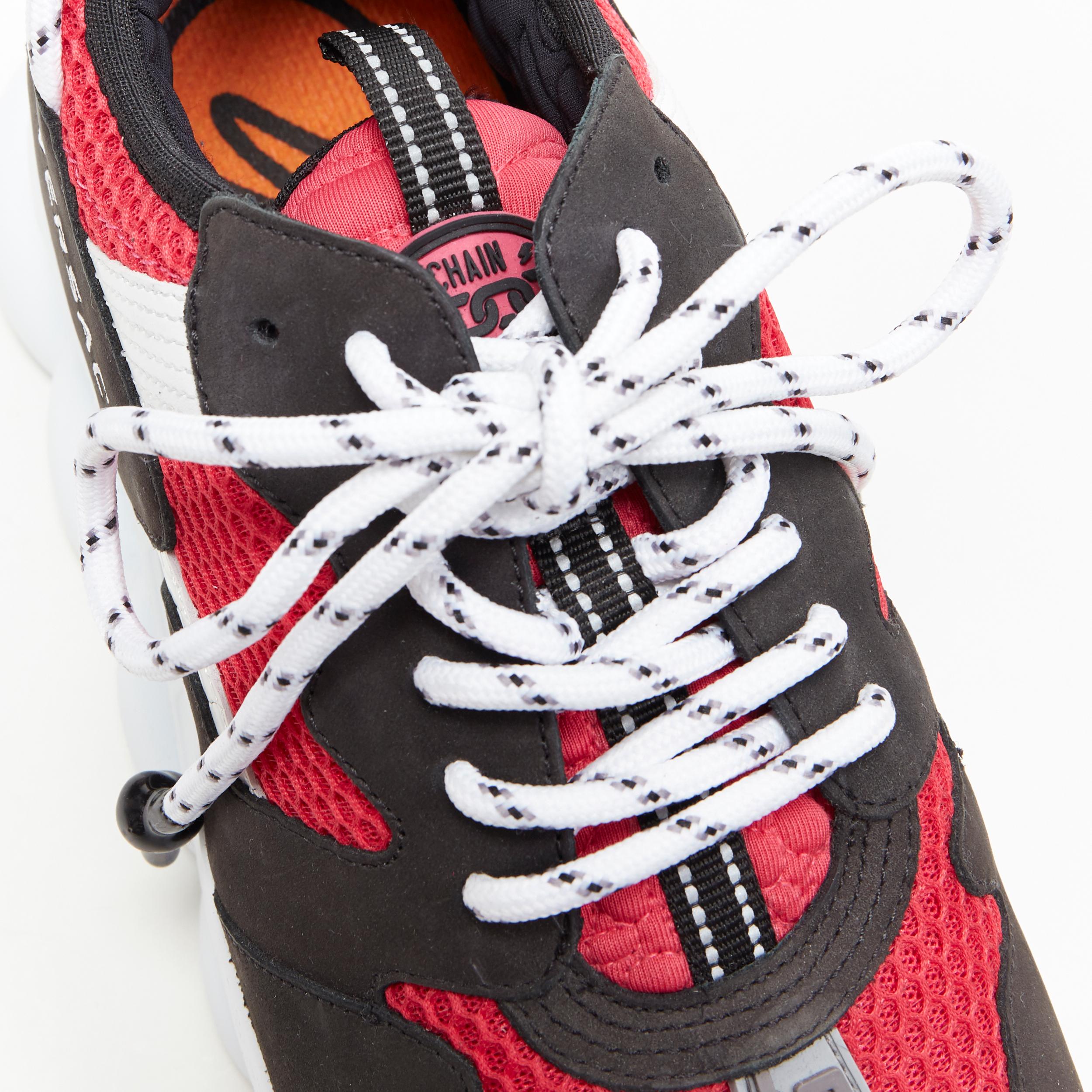 new VERSACE Chain Reaction black suede fuschia red low chunky sneaker EU37 US7 For Sale 6