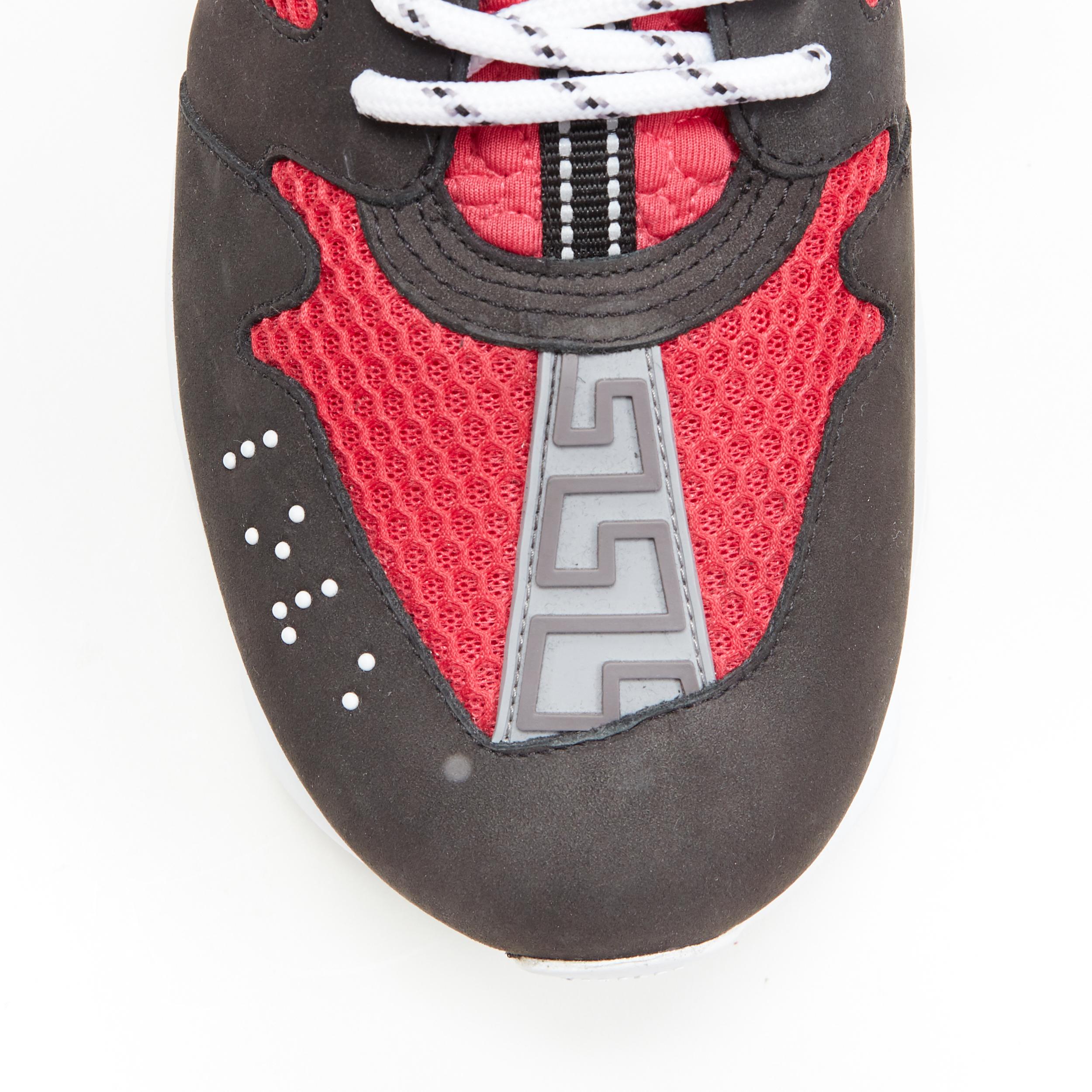 new VERSACE Chain Reaction black suede fuschia red low chunky sneaker EU37 US7 In New Condition In Hong Kong, NT