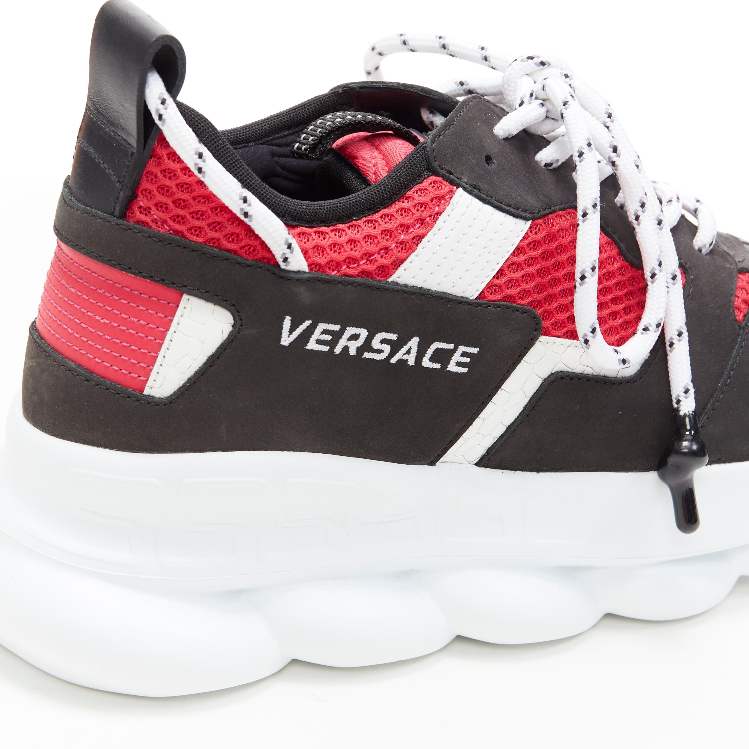 new VERSACE Chain Reaction black suede fuschia red low chunky sneaker EU37 US7 For Sale 4