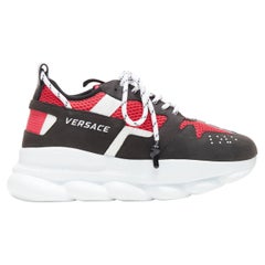 new VERSACE Chain Reaction black suede fuschia red low chunky sneaker EU37 US7