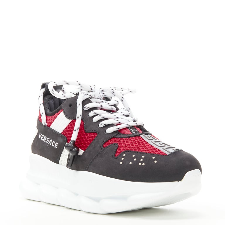 new VERSACE Chain Reaction black suede red chunky sneaker EU36 US6 For Sale  at 1stDibs