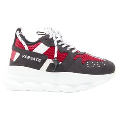 Used new VERSACE Chain Reaction black suede red chunky sneaker EU36 US6