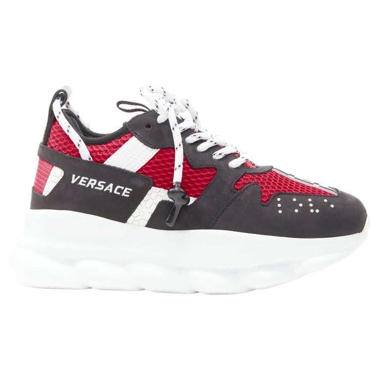 new VERSACE Chain Reaction black suede red chunky sneaker EU36 US6