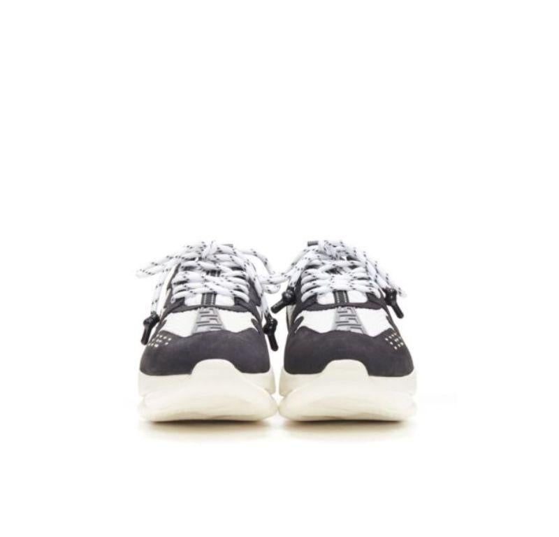 Beige new VERSACE Chain Reaction black white red suede mesh low chunky sneaker EU40 For Sale
