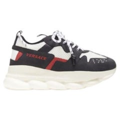 Used new VERSACE Chain Reaction black white red suede mesh low chunky sneaker EU40