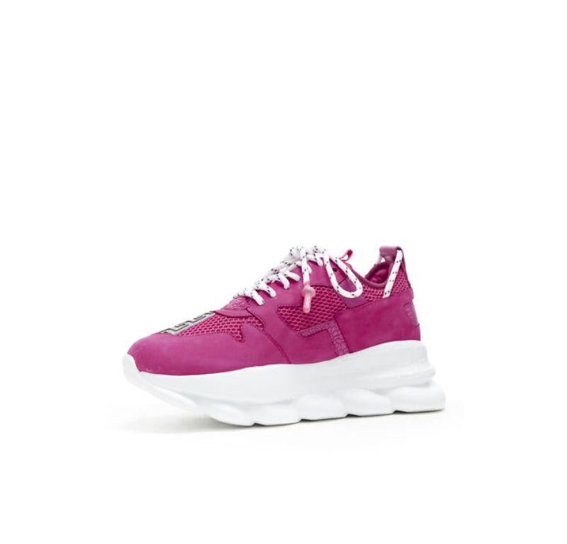 Men's new VERSACE Chain Reaction Blowzy all pink suede low top chunky sneaker EU41.5 For Sale