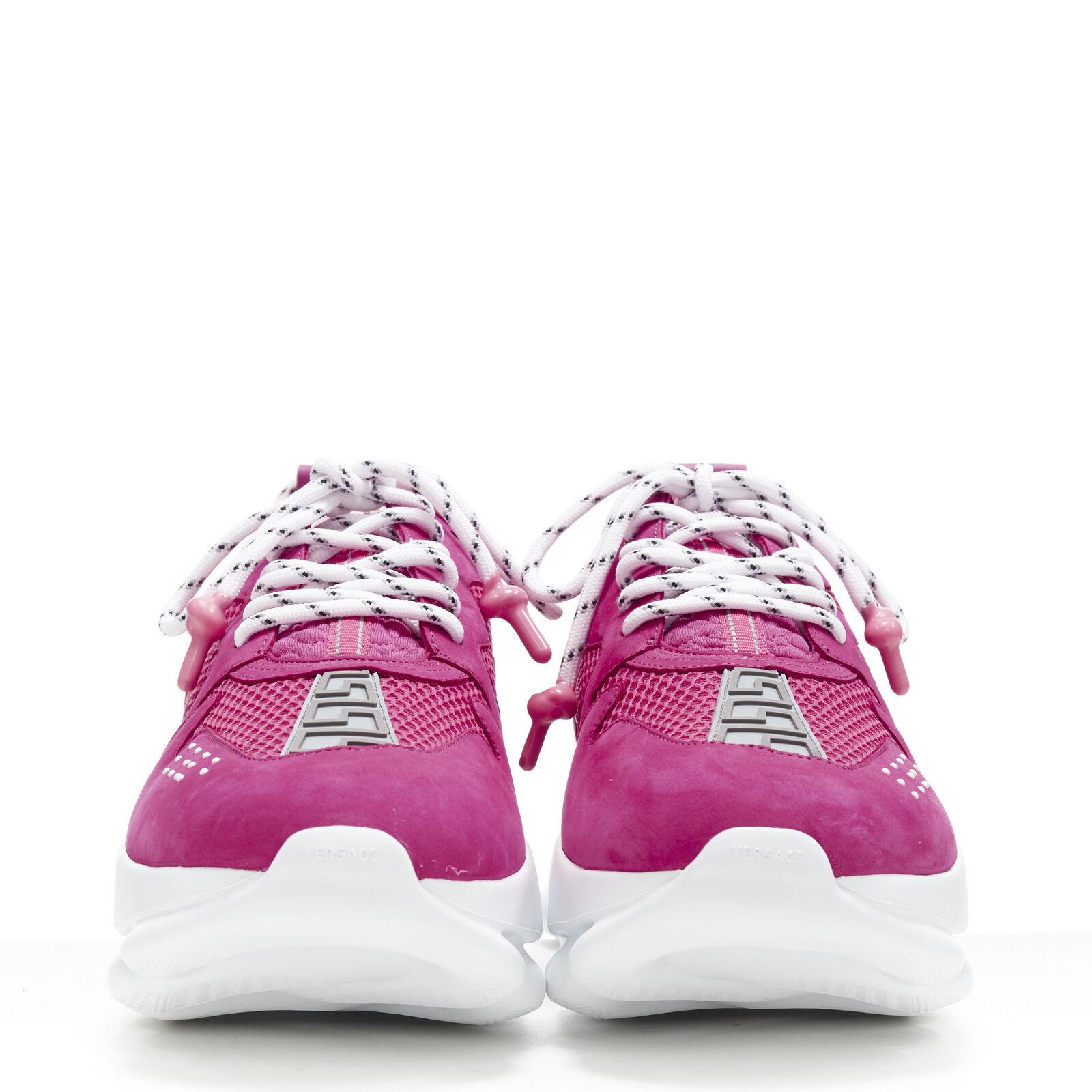 new VERSACE Chain Reaction Blowzy all pink suede low top chunky sneaker EU42.5 In New Condition For Sale In Hong Kong, NT