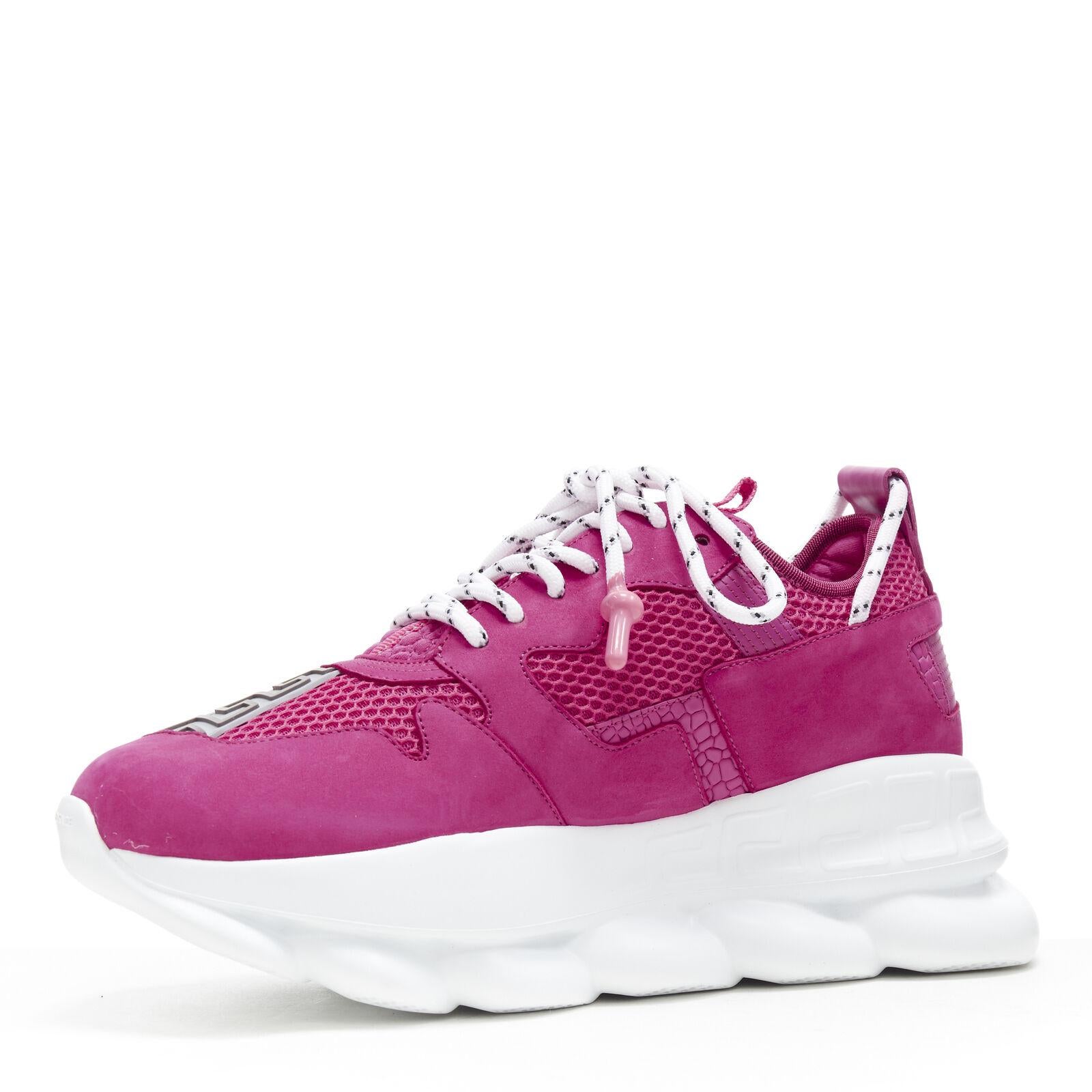 new VERSACE Chain Reaction Blowzy shocking pink suede chunky dad sneaker EU39.5 In New Condition For Sale In Hong Kong, NT