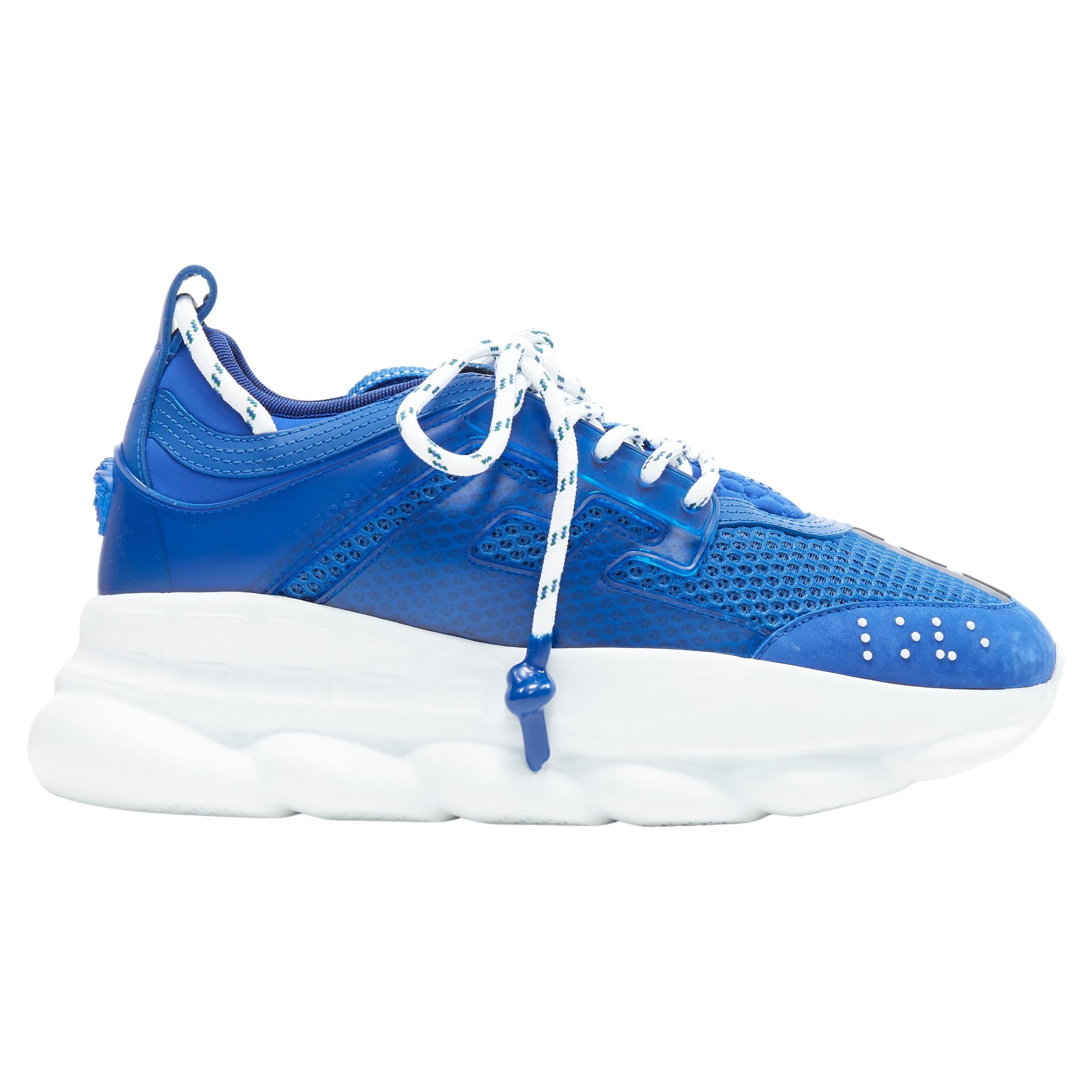 new VERSACE Chain Reaction Bluette 2 white mesh suede chunky sneaker EU38  US5 For Sale at 1stDibs