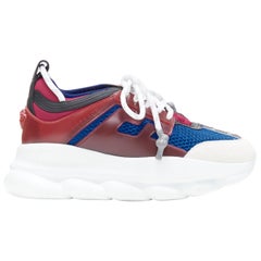 neu VERSACE Chain Reaction burgunderrot grau Wildleder blau Mesh klobige Sneaker EU37.5