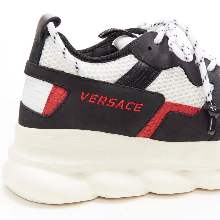 new VERSACE Chain Reaction classic black white mesh low chunky sneaker EU41  US8 For Sale at 1stDibs