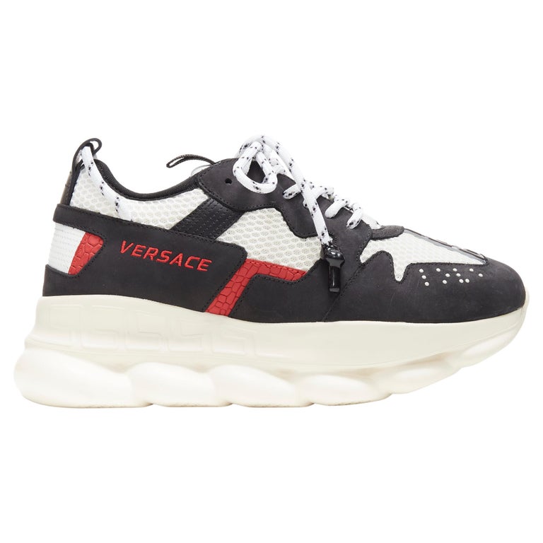new VERSACE Chain Reaction classic black white mesh low chunky sneaker EU41  US8 For Sale at 1stDibs | black and white versace sneakers