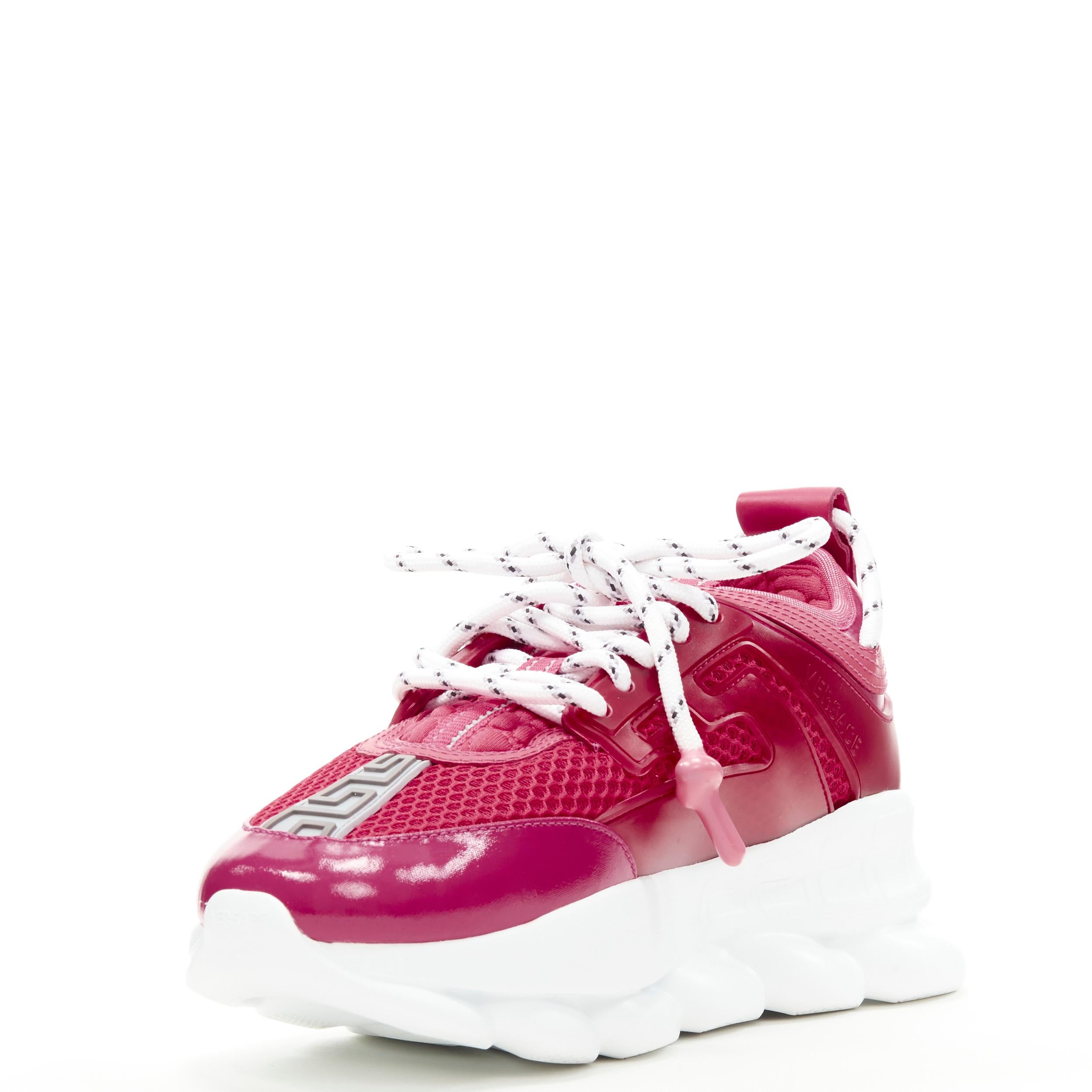 Gray new VERSACE Chain Reaction fuschia pink white chunky sneaker EU38 US8 For Sale