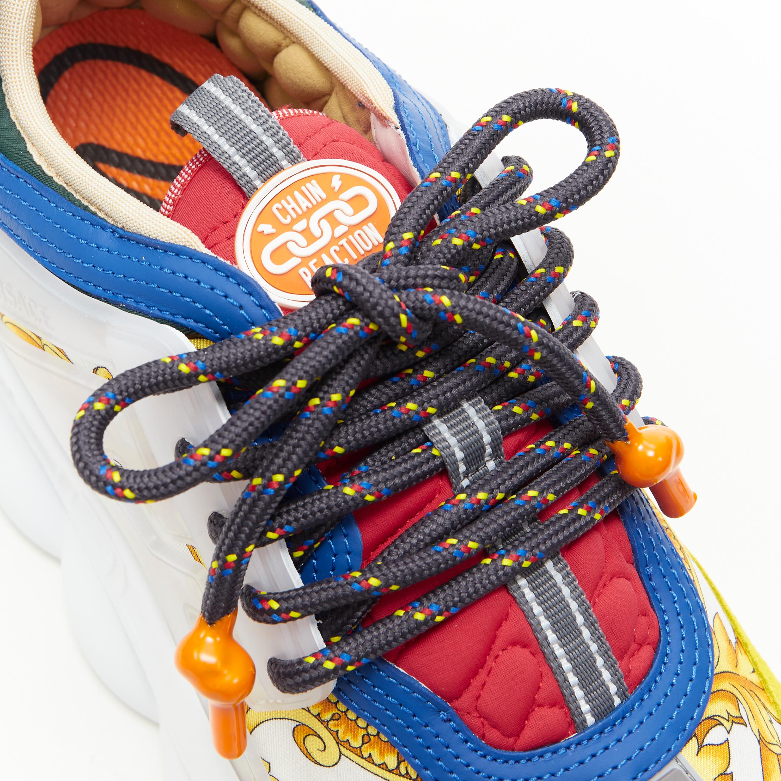 nuevo VERSACE Chain Reaction oro barocco sarga amarillo azul gamuza zapatilla EU40 US7 5