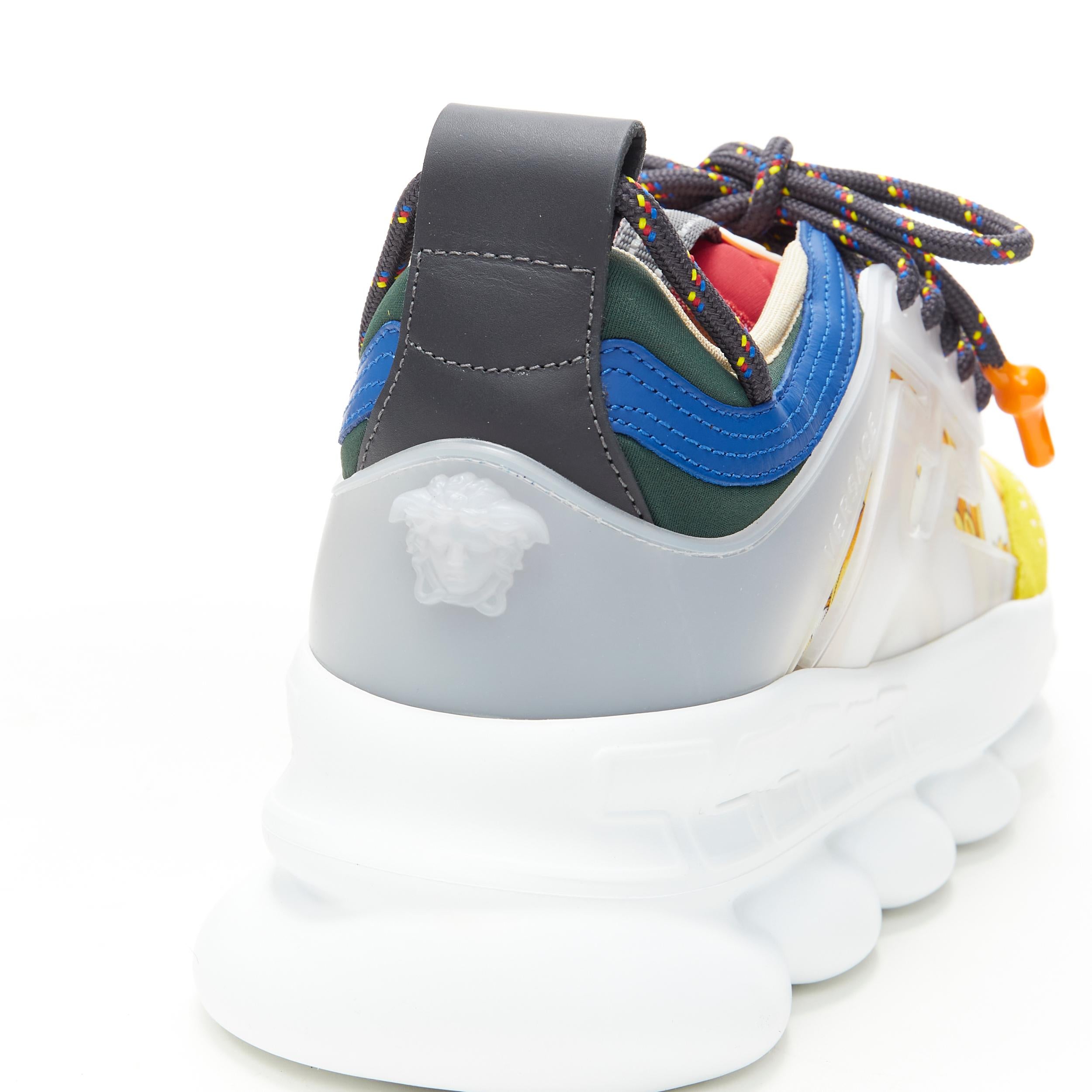 nuovo VERSACE Chain Reaction oro barocco twill giallo blu camoscio sneaker EU40 US7 4