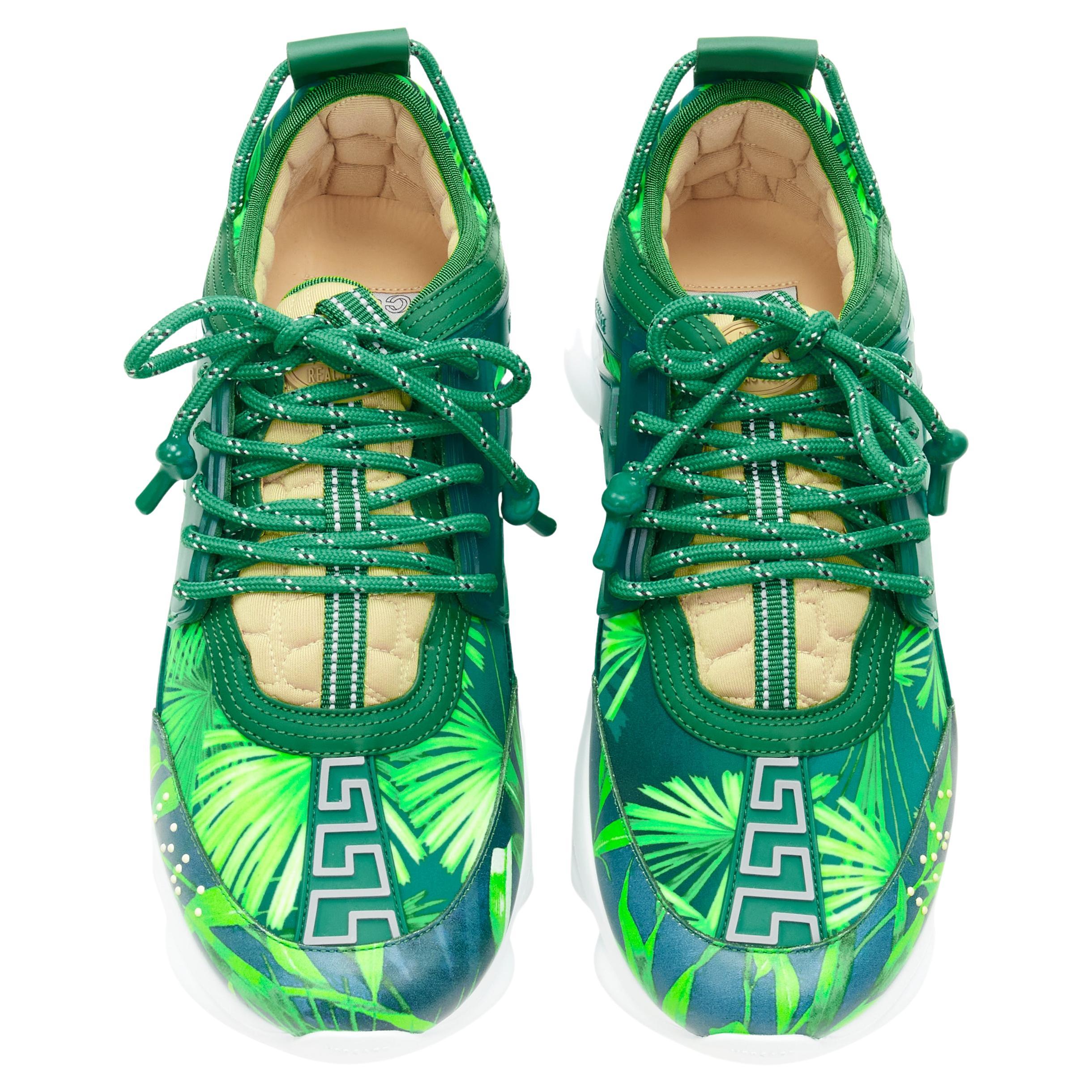 new VERSACE Chain Reaction Jungle Print green chunky sole sneaker EU46 rare
Brand: Versace
Model: Chain Reaction
Collection: Spring Summer 2020 Runway
Extra Detail: Limited Edition Jungle Print made famous by Jennifer Lopez printed on the leather of