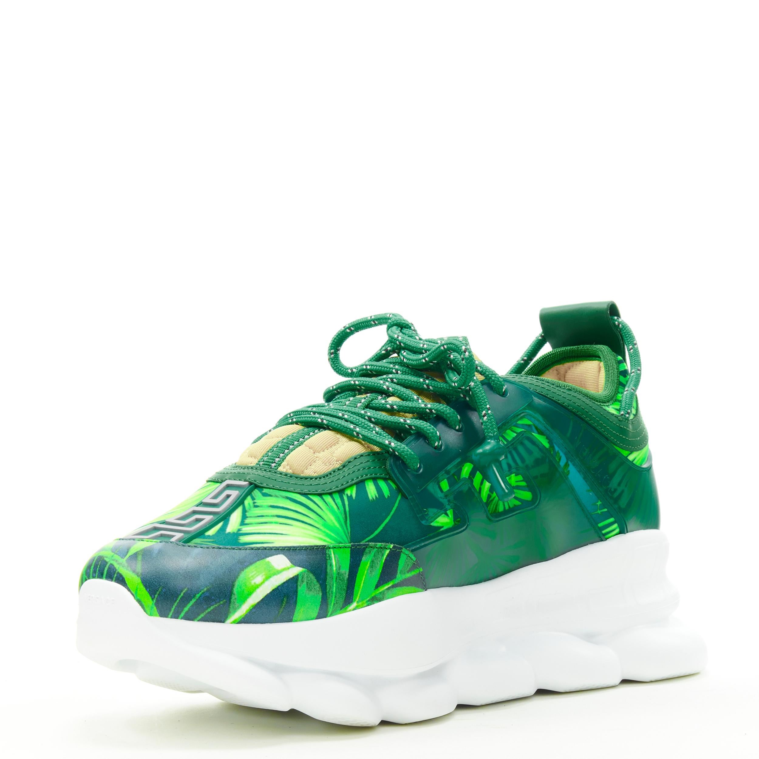 new VERSACE Chain Reaction Jungle Print green chunky sole sneaker EU46 rare In New Condition For Sale In Hong Kong, NT