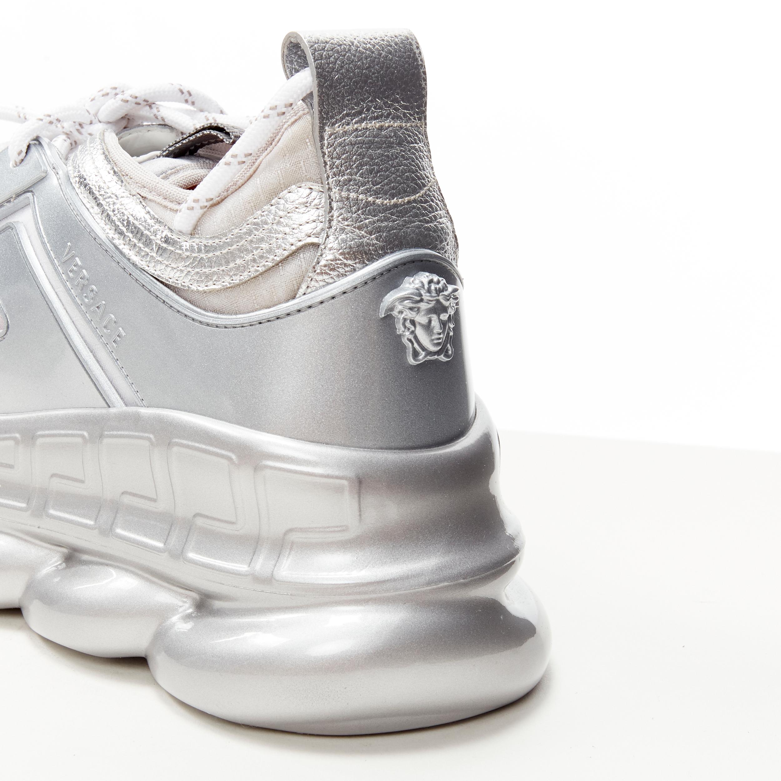 new VERSACE Chain Reaction metallic silver sheer low top chunky sneaker EU45 For Sale 1