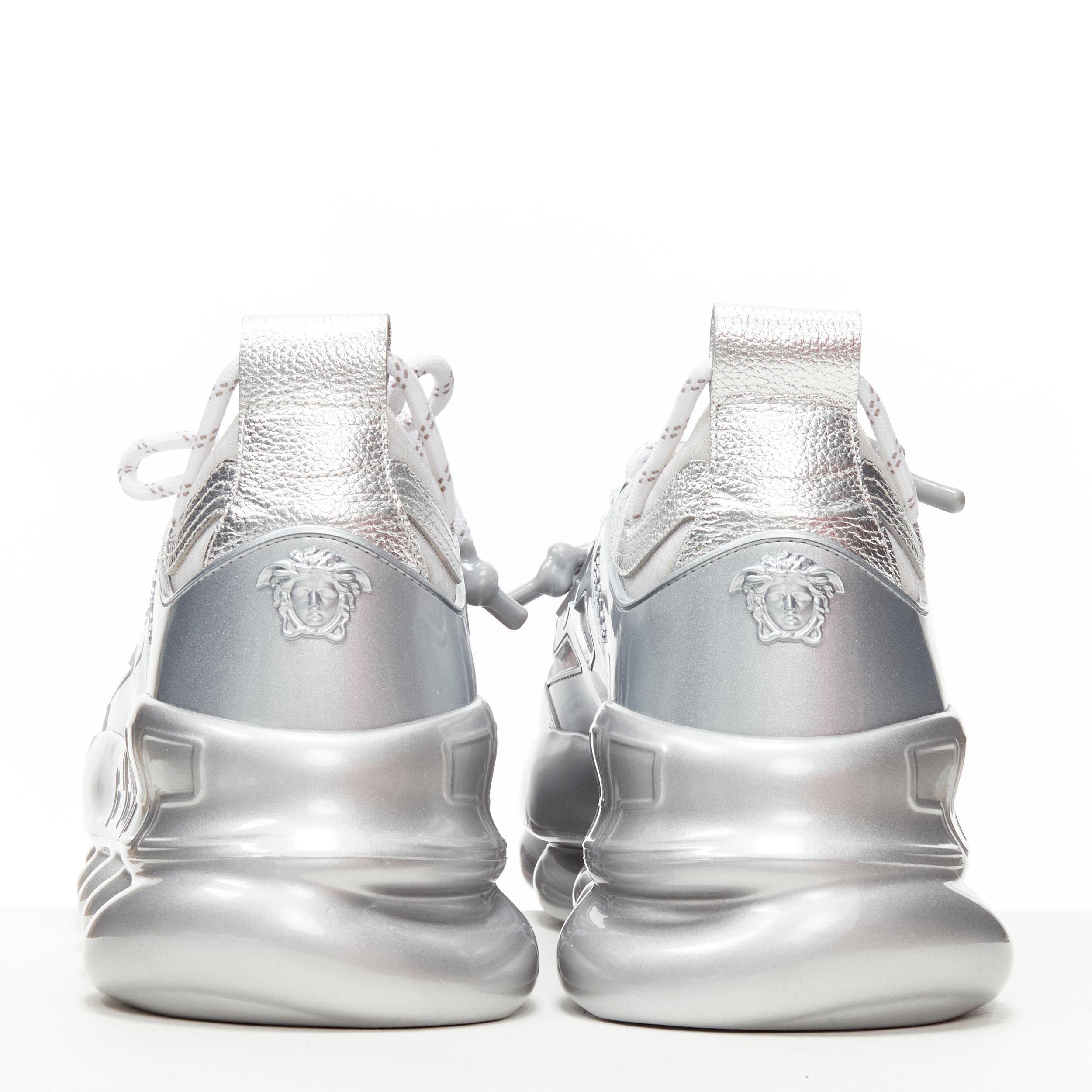 Silver new VERSACE Chain Reaction metallic silver sheer low top chunky sneaker EU46 For Sale