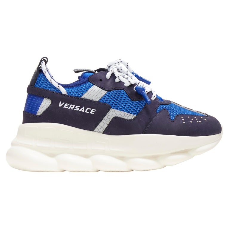 tuberculosis Feast Chemistry new VERSACE Chain Reaction navy blue grey low top chunky dad sneaker EU40  US7 For Sale at 1stDibs