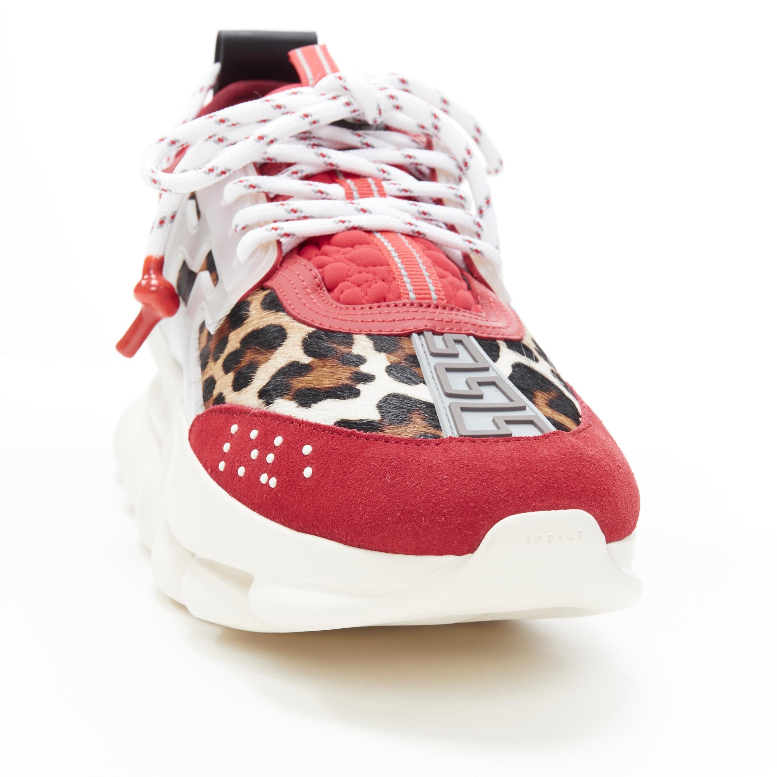 Men's new VERSACE Chain Reaction Red Wild Leopard low chunky sneaker EU38.5 US5.5 For Sale