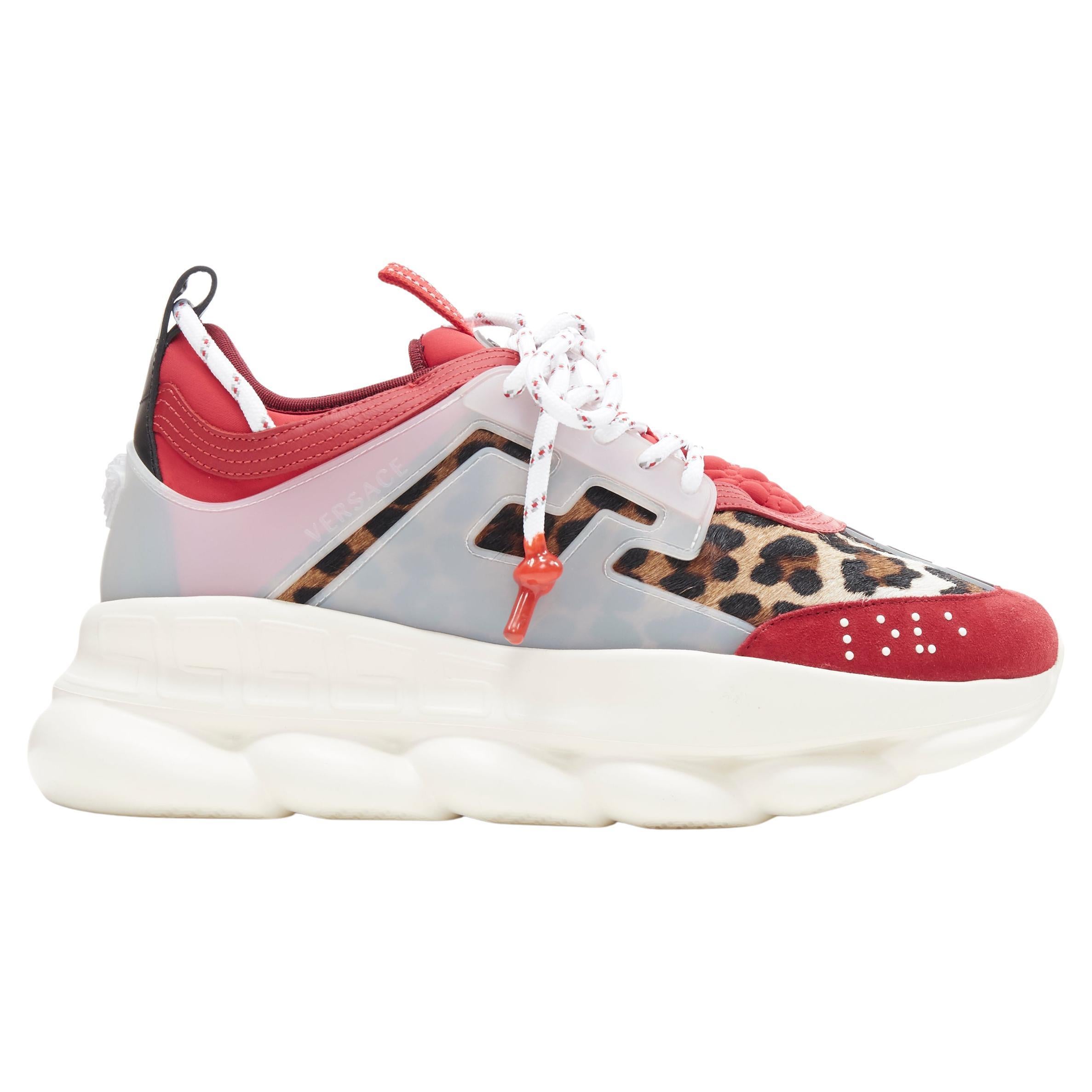 new VERSACE Chain Reaction Red Wild Leopard low chunky sneaker EU38.5 US5.5 For  Sale at 1stDibs