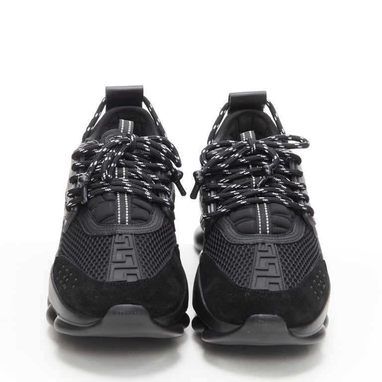 new VERSACE Chain Reaction Triple Black Nero low chunky sole sneaker EU40  US7 at 1stDibs