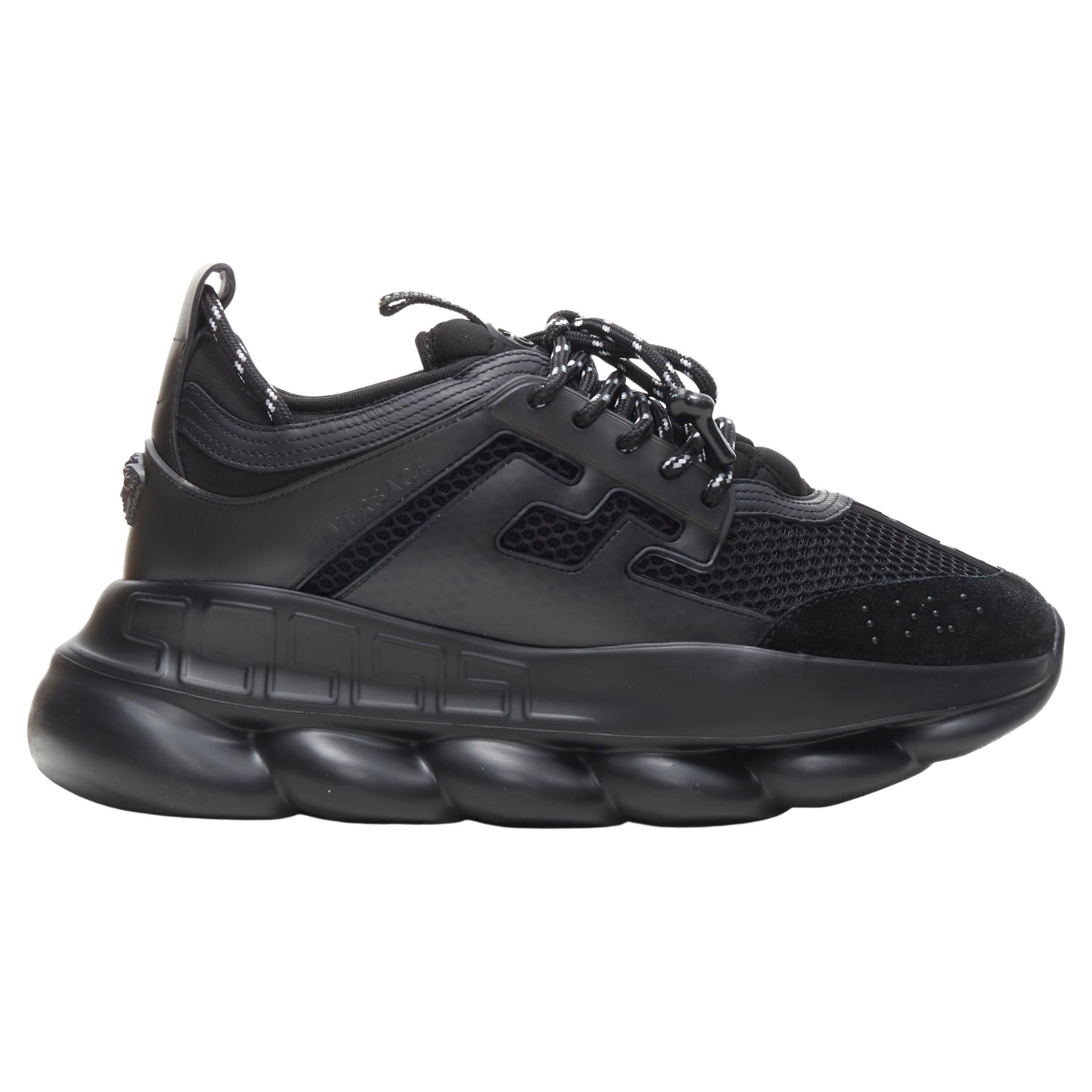new VERSACE Chain Reaction Triple Black Nero low chunky sole sneaker EU40  US7 For Sale at 1stDibs