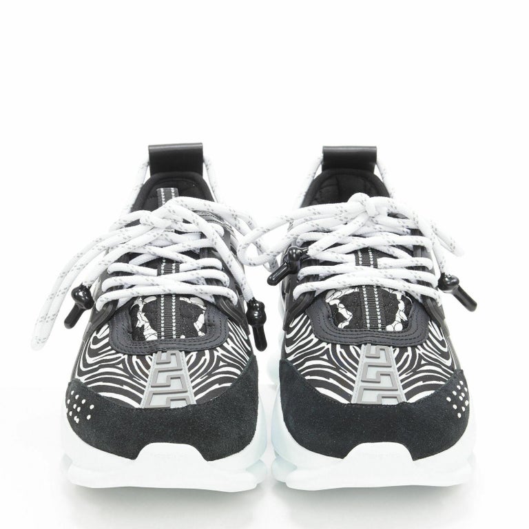 new VERSACE Chain Reaction Wild Zebra black white striped sneaker EU39 US6  UK5 For Sale at 1stDibs