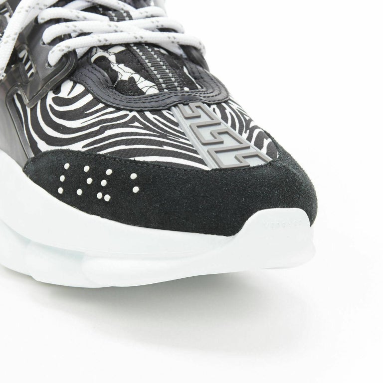 new VERSACE Chain Reaction Wild Zebra black white striped sneaker EU39 US6  UK5 For Sale at 1stDibs