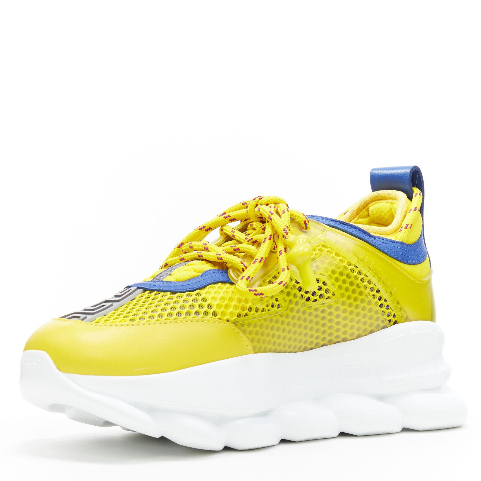 Women's new VERSACE Chain Reaction yellow blue low top chunky sole dad sneaker EU38 US8 For Sale