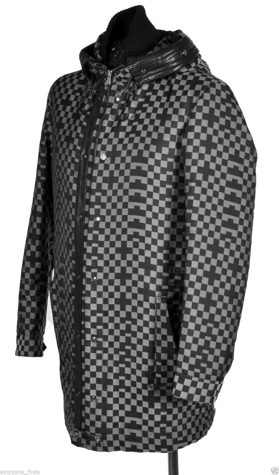 Black NEW VERSACE CHECKERED COAT with HOOD for MEN For Sale