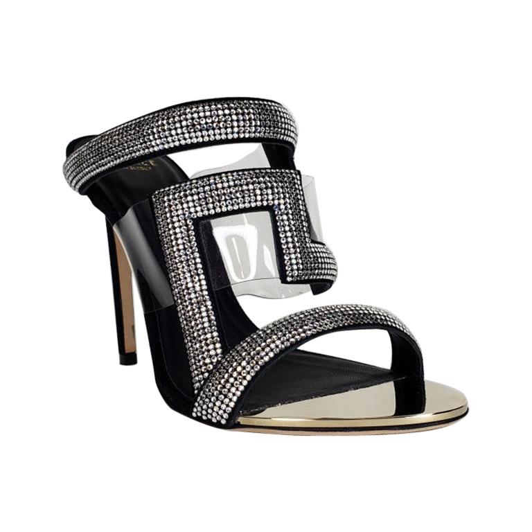 New VERSACE CLEAR VINYL PVC CRYSTAL EMBELLISHED BLACK SANDALS SHOES Size 38 - 8 at 1stdibs