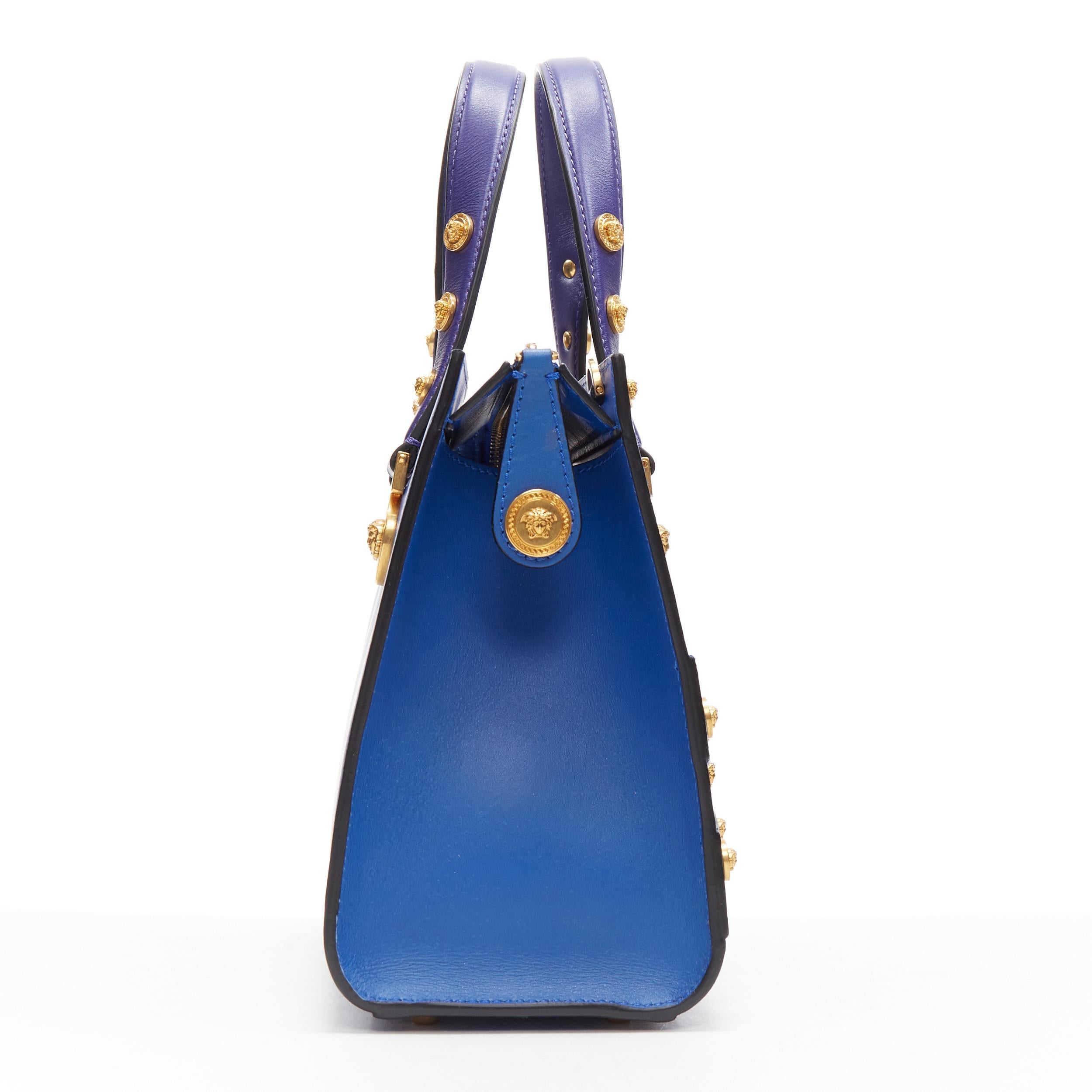 new VERSACE cobalt blue gold Medusa coin stud bondage strap satchel tote bag In New Condition In Hong Kong, NT