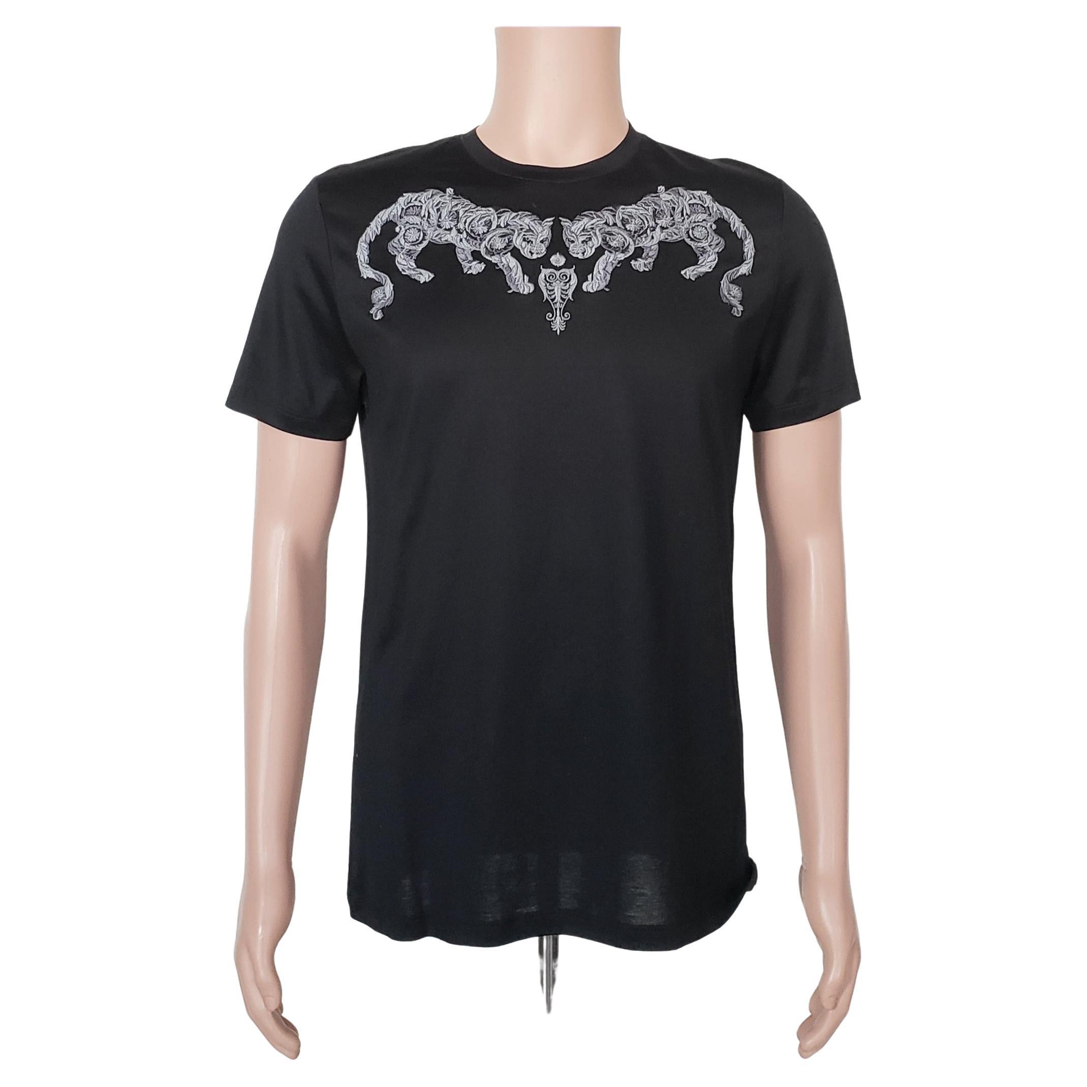 NEW VERSACE COLLECTION BLACK COTTON T-SHIRT with SILVER GRAY PRINT size M