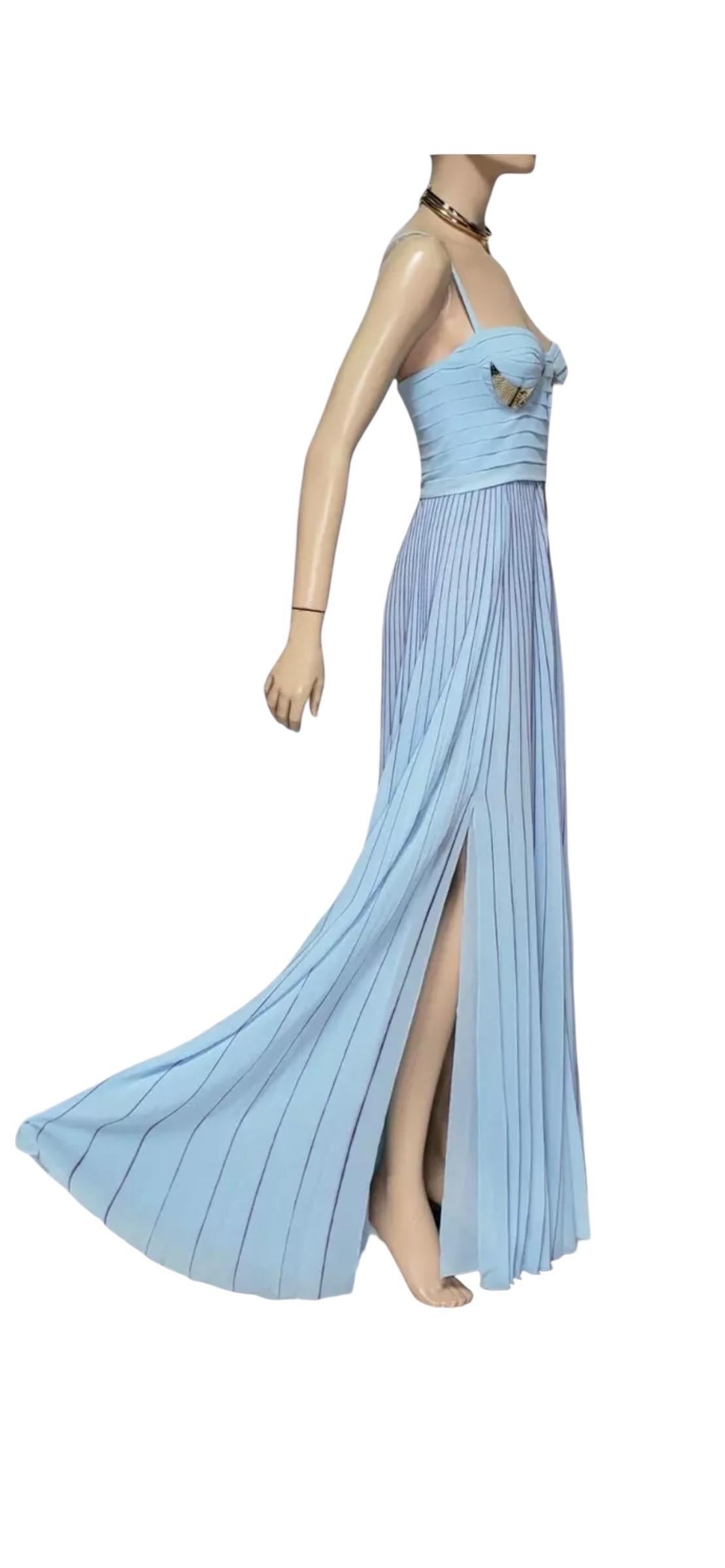 Nuevo Vestido Largo Plisado Azul Versace Collection en venta 2