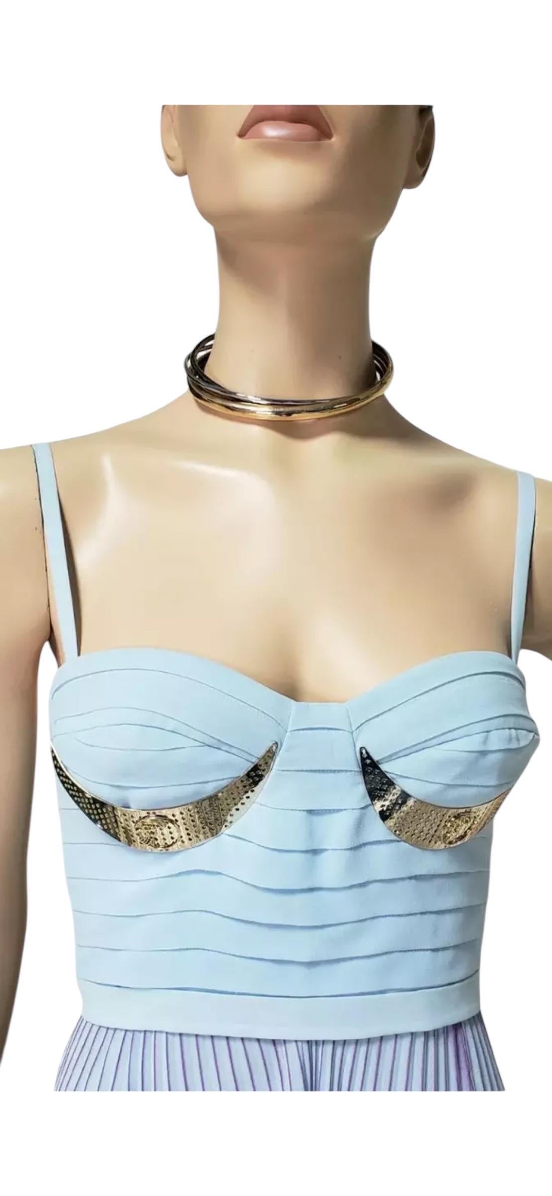 Nuevo Vestido Largo Plisado Azul Versace Collection en venta 3
