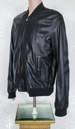 New VERSACE COLLECTION PERFORATED LAMB LEATHER BLACK BOMBER JACKET 56 - 3XL