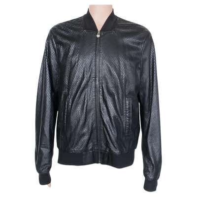 VERSACE COLLECTION Size 34 Black Perforated Leather Medusa Zip Up ...