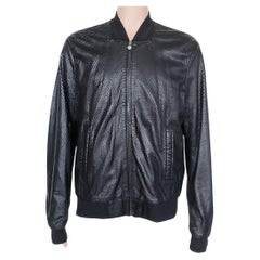 New VERSACE COLLECTION PERFORATED LAMB LEATHER BLACK BOMBER JACKET 56 - 3XL