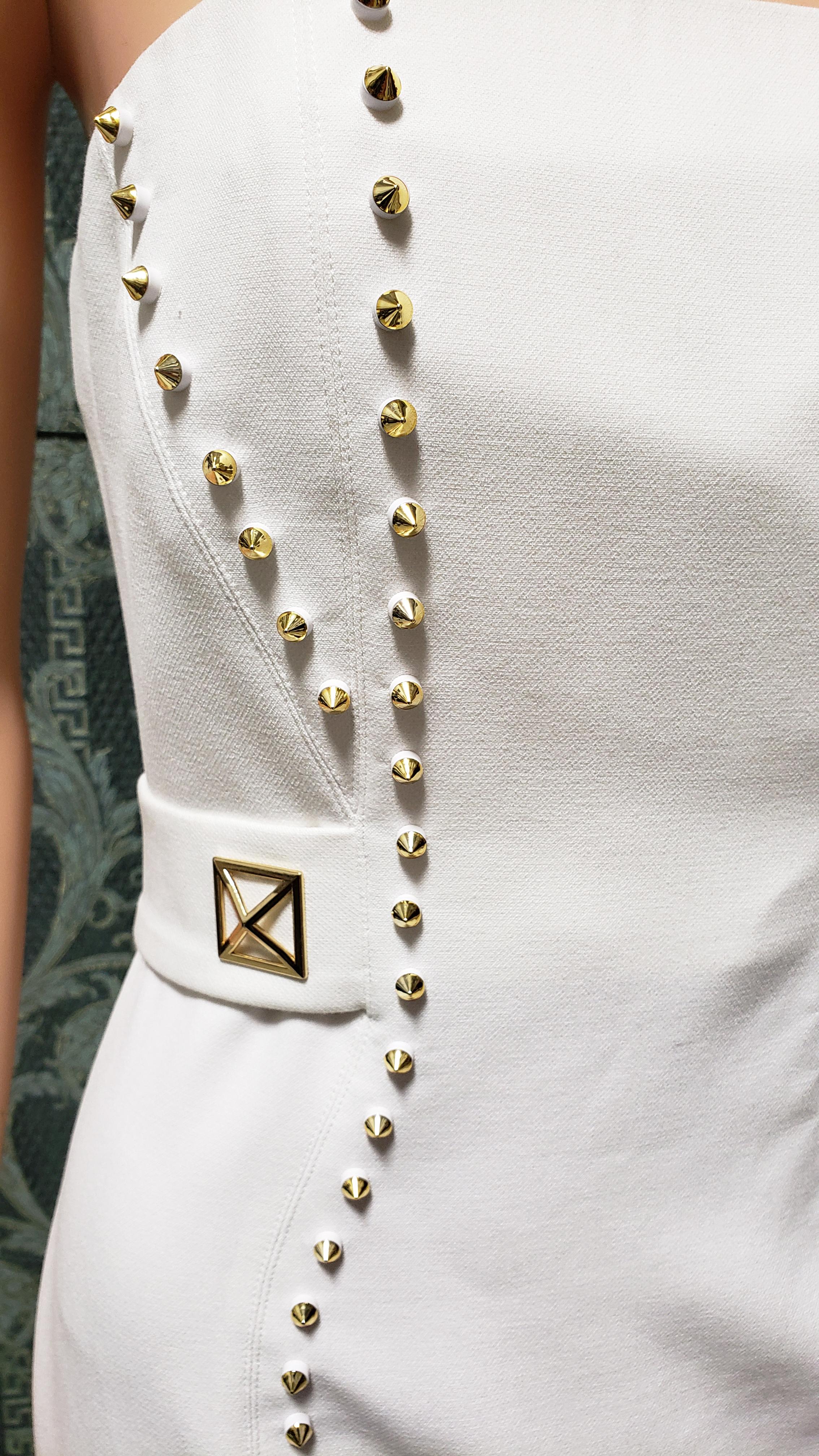 New VERSACE COLLECTION STUD EMBELLISHED WHITE DRESS 40 - 4 For Sale 1