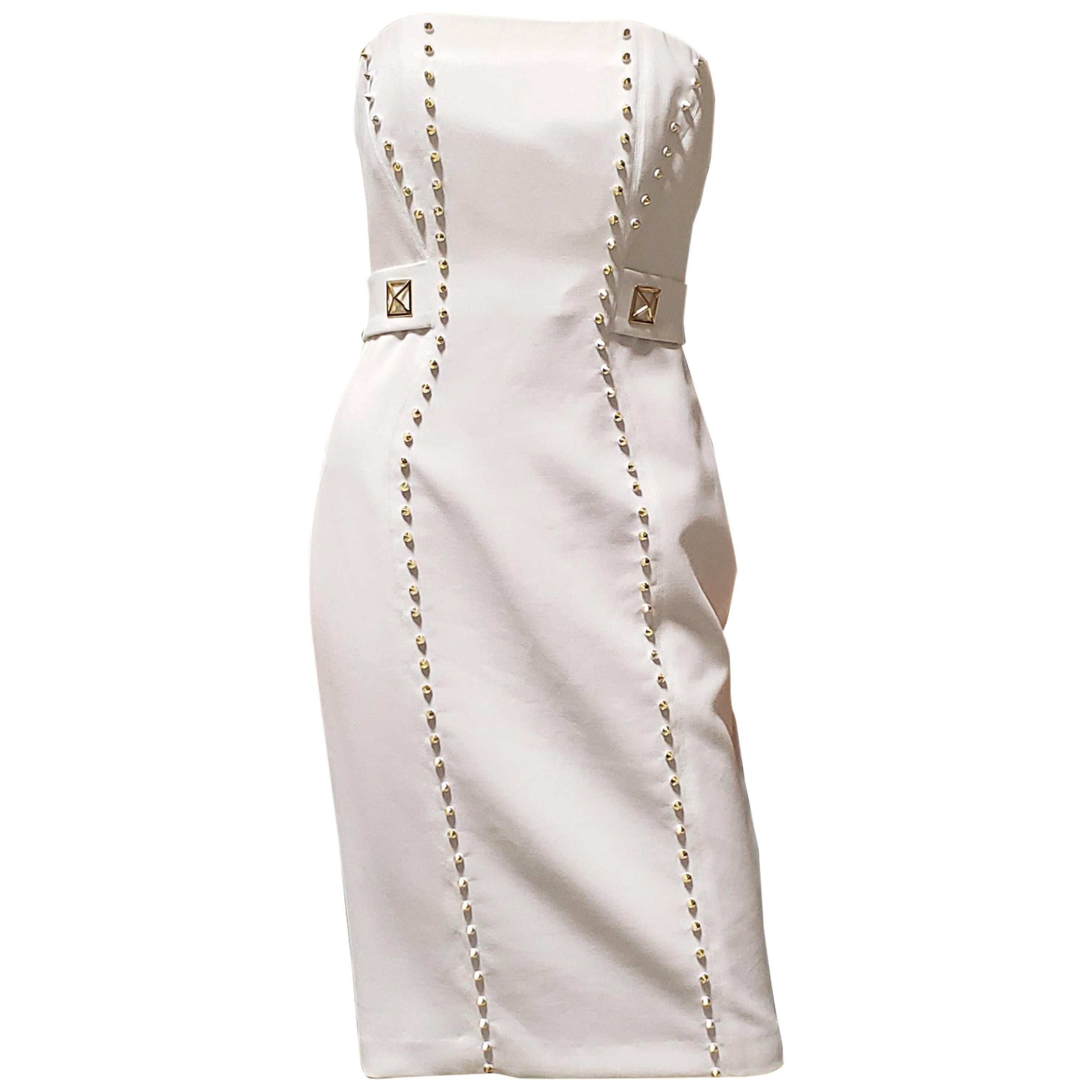 New VERSACE COLLECTION STUD EMBELLISHED WHITE DRESS 40 - 4 For Sale