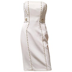 Used New VERSACE COLLECTION STUD EMBELLISHED WHITE DRESS 40 - 4