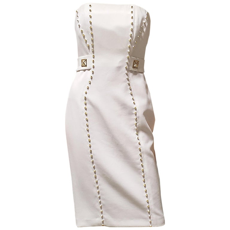 zadel draad Krachtig New VERSACE COLLECTION STUD EMBELLISHED WHITE DRESS 40 - 4 For Sale at  1stDibs | versace white dress, white versace dress, versace collection dress