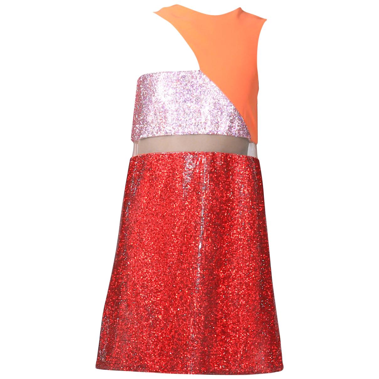 New Versace Color block Crystal Embellished Metal Mesh Dress For Sale